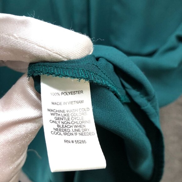 Express Portofino Shirt Womens M Emerald Green Chiffon Roll Tab Sleeve - Picture 7 of 9